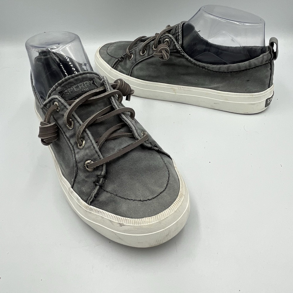 Sperry Women's Top Sider Boat Shoes Size 8.5 Blue Jean Gray Fabric Laces Slip On